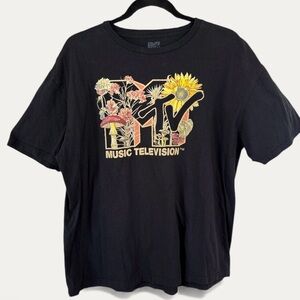 MTV Vintage Black Floral Logo Tee
